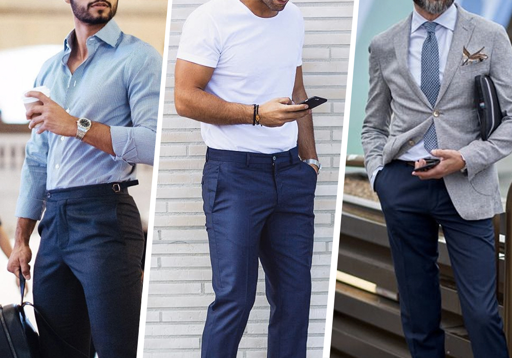 combinações de cores para calça azul claro homem