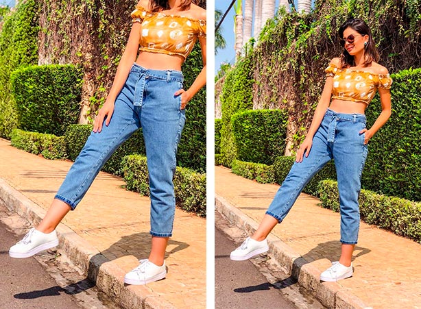 combinação calça jeans tênis cano alto