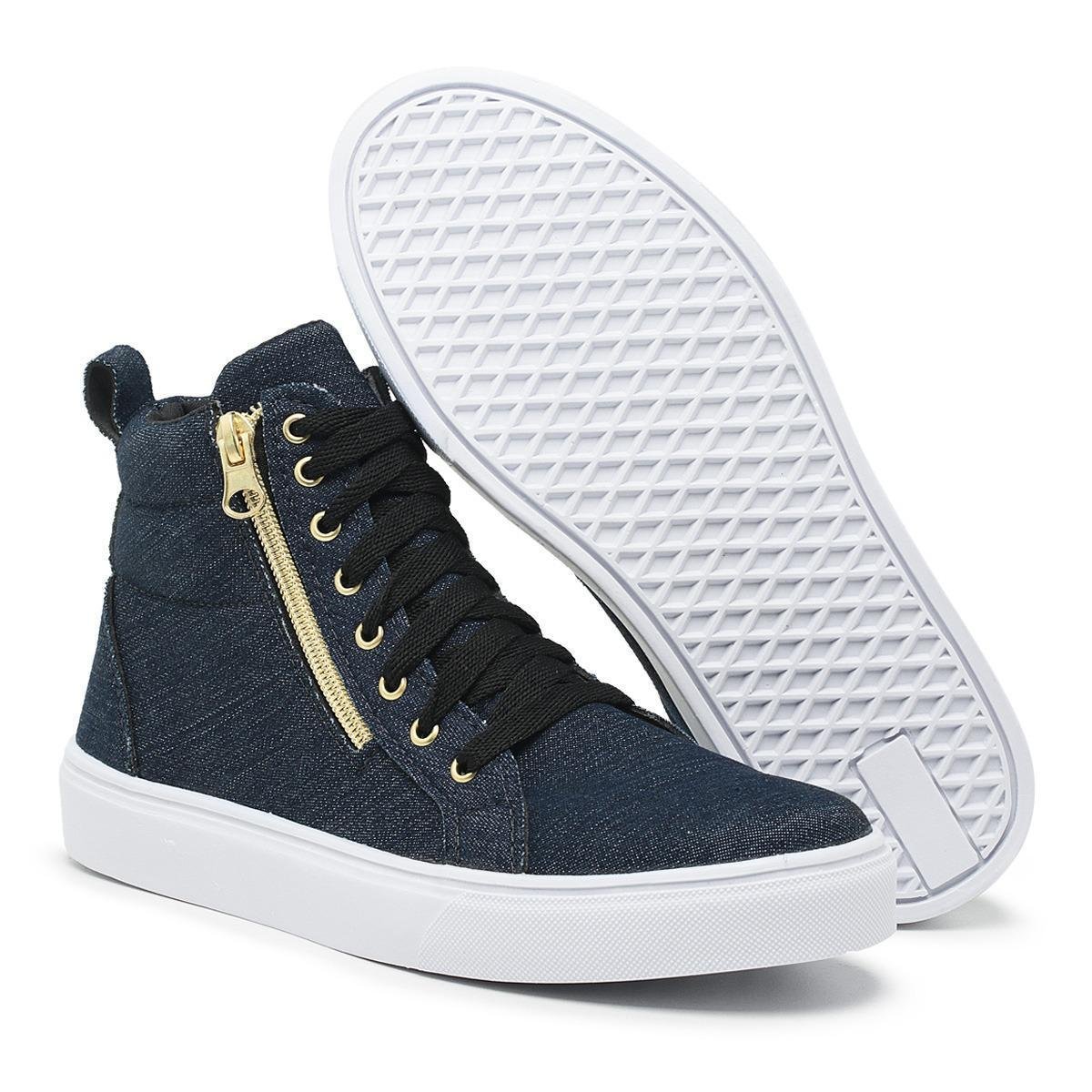 combinação calça jeans tênis cano alto