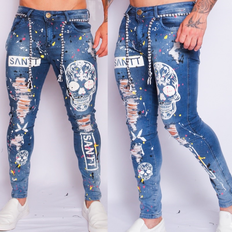 calça estampada masculina wide leg
