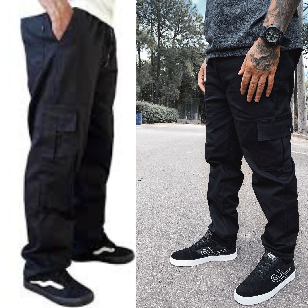 calça de sarja masculina larga