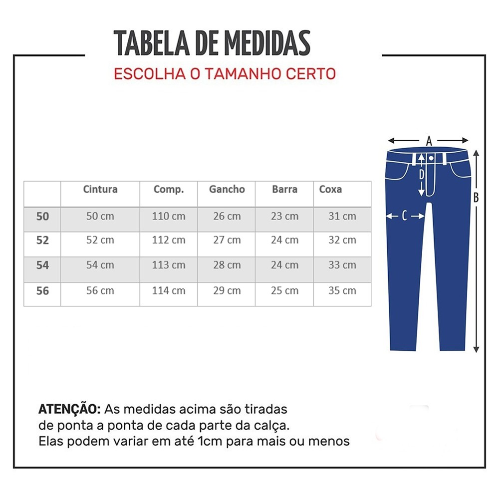 calça jeans masculina tamanho 56