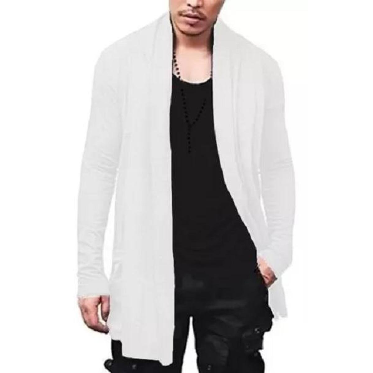 cardigan masculino branco clássico com botões