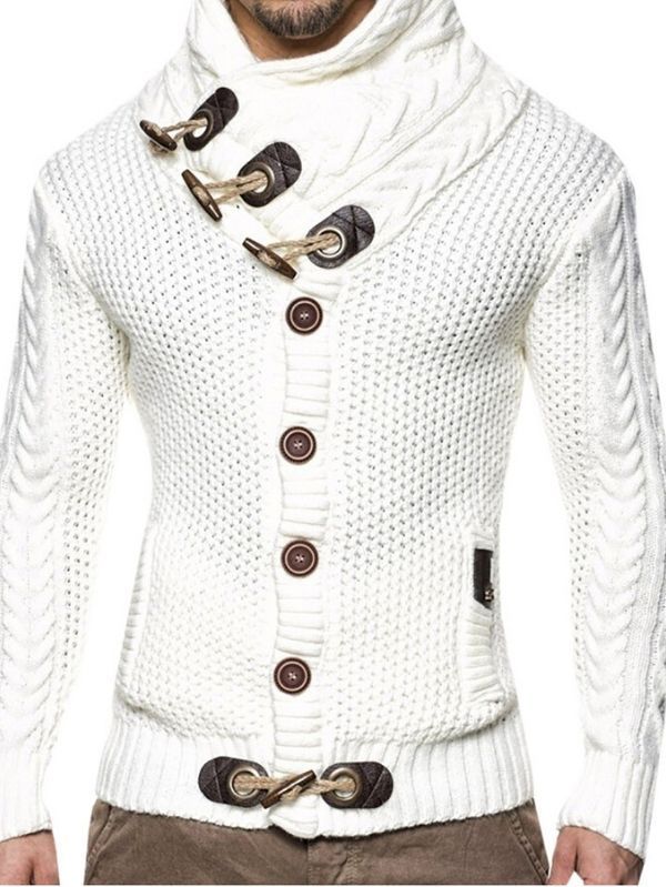 cardigan masculino branco clássico com botões