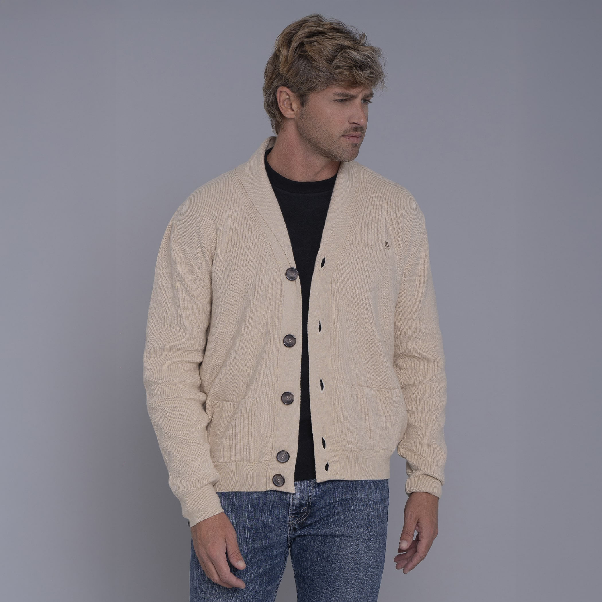 cardigan masculino branco de algodão
