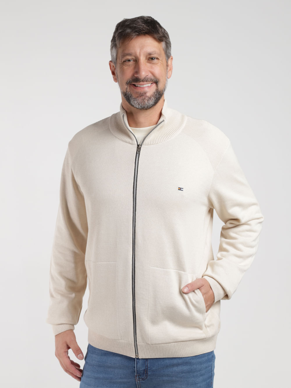 cardigan masculino branco de lã