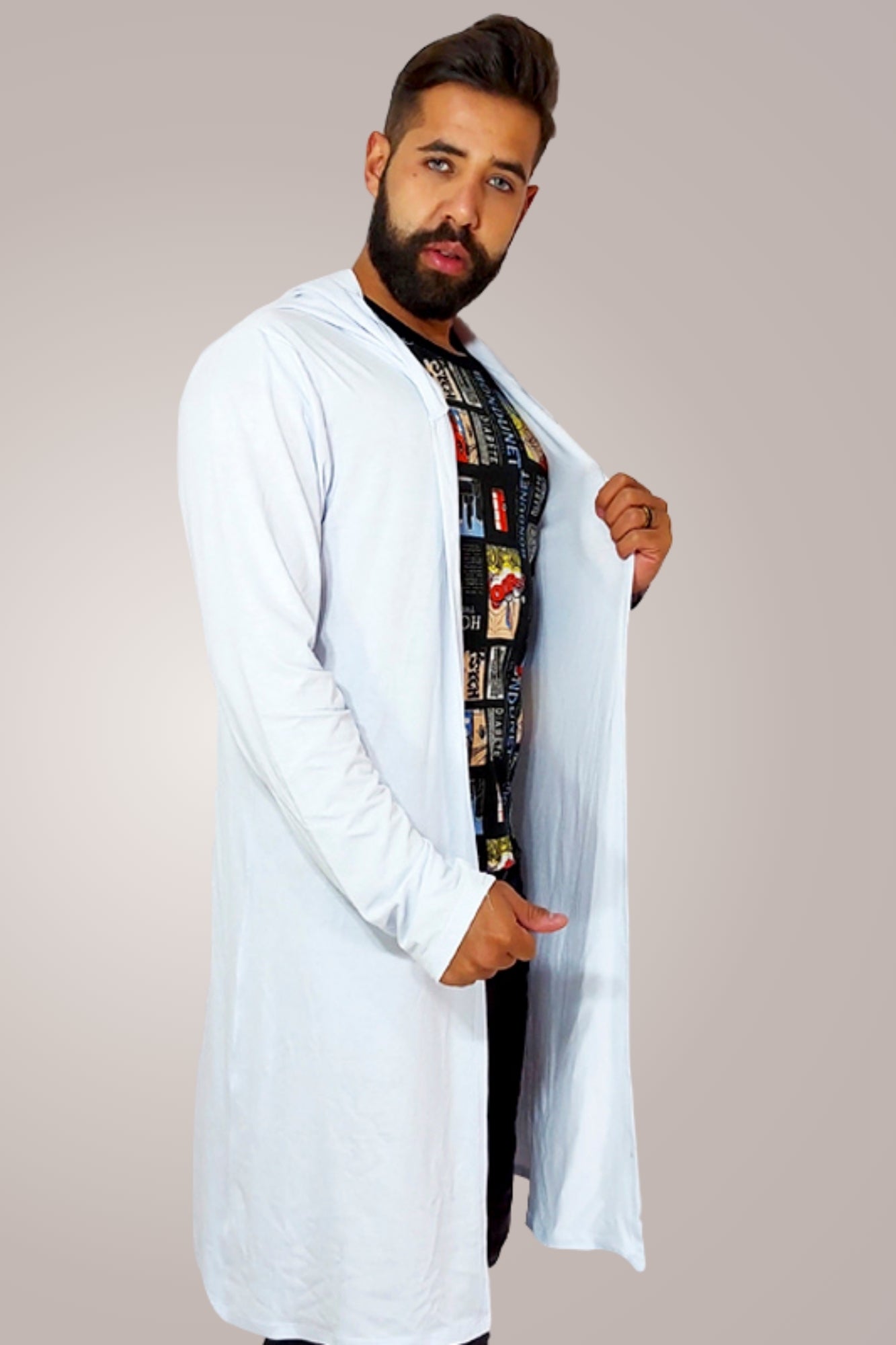 cardigan masculino branco em tricot grosso