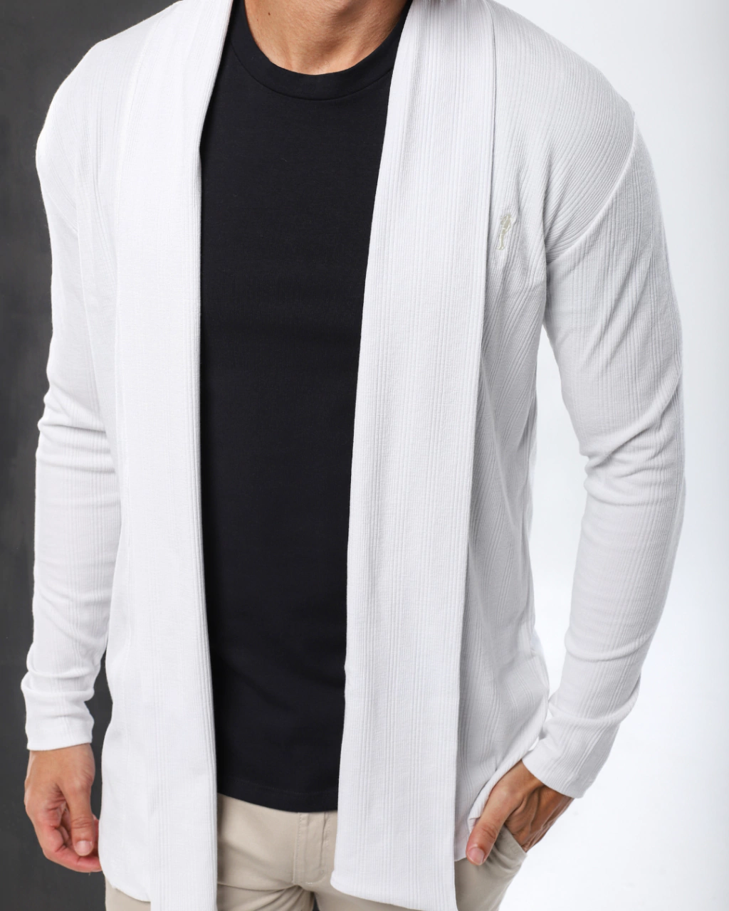 cardigan masculino branco de viscolycra