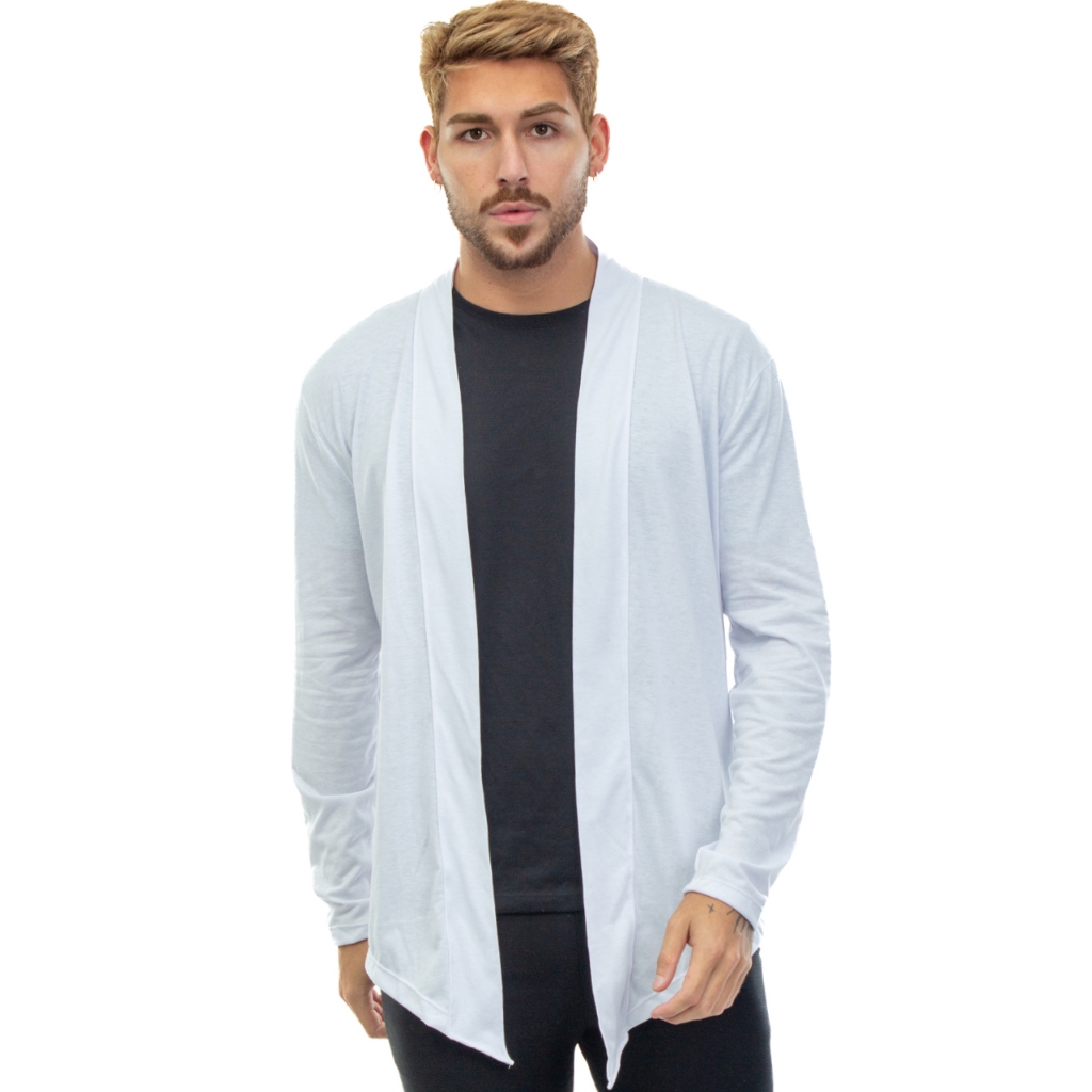 cardigan masculino branco para meia-estação