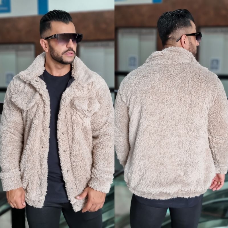 casaco teddy masculino gola alta