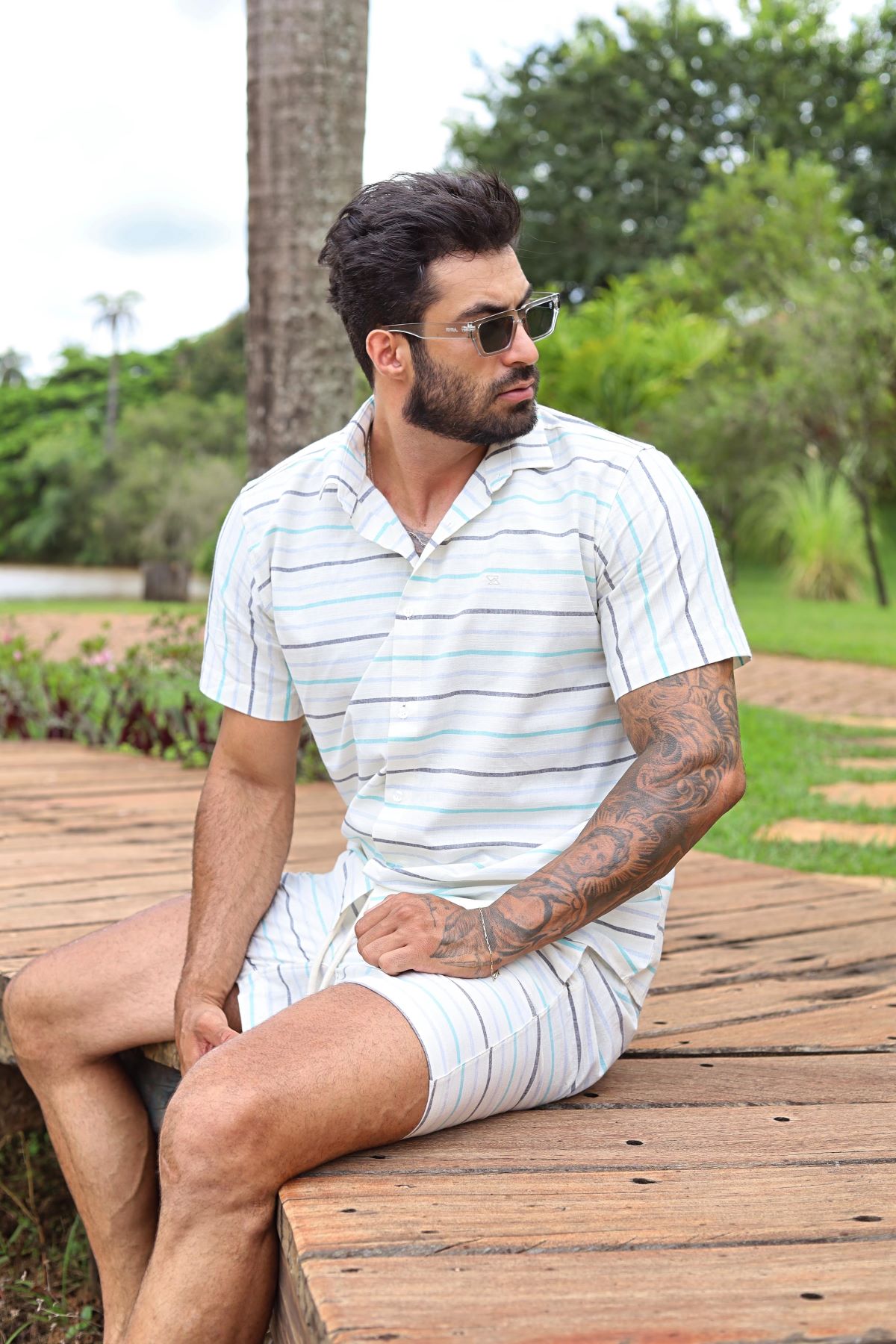 kit camisa e bermuda masculina