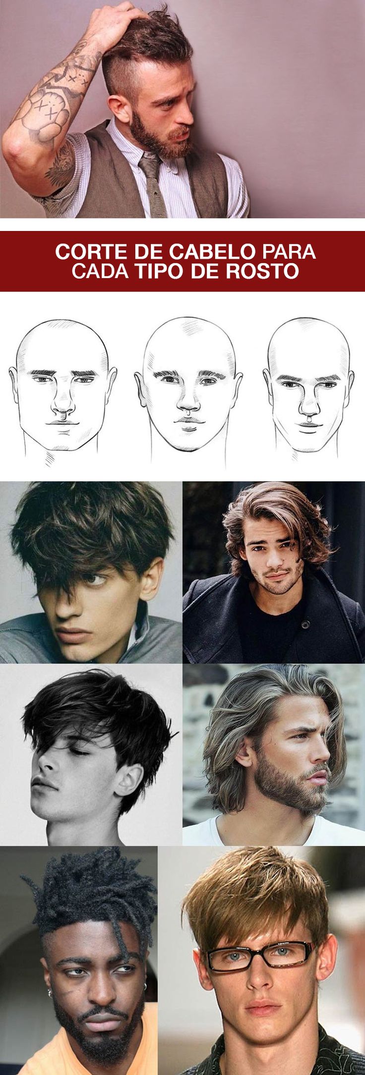 corte de cabelo para maxilar largo homem