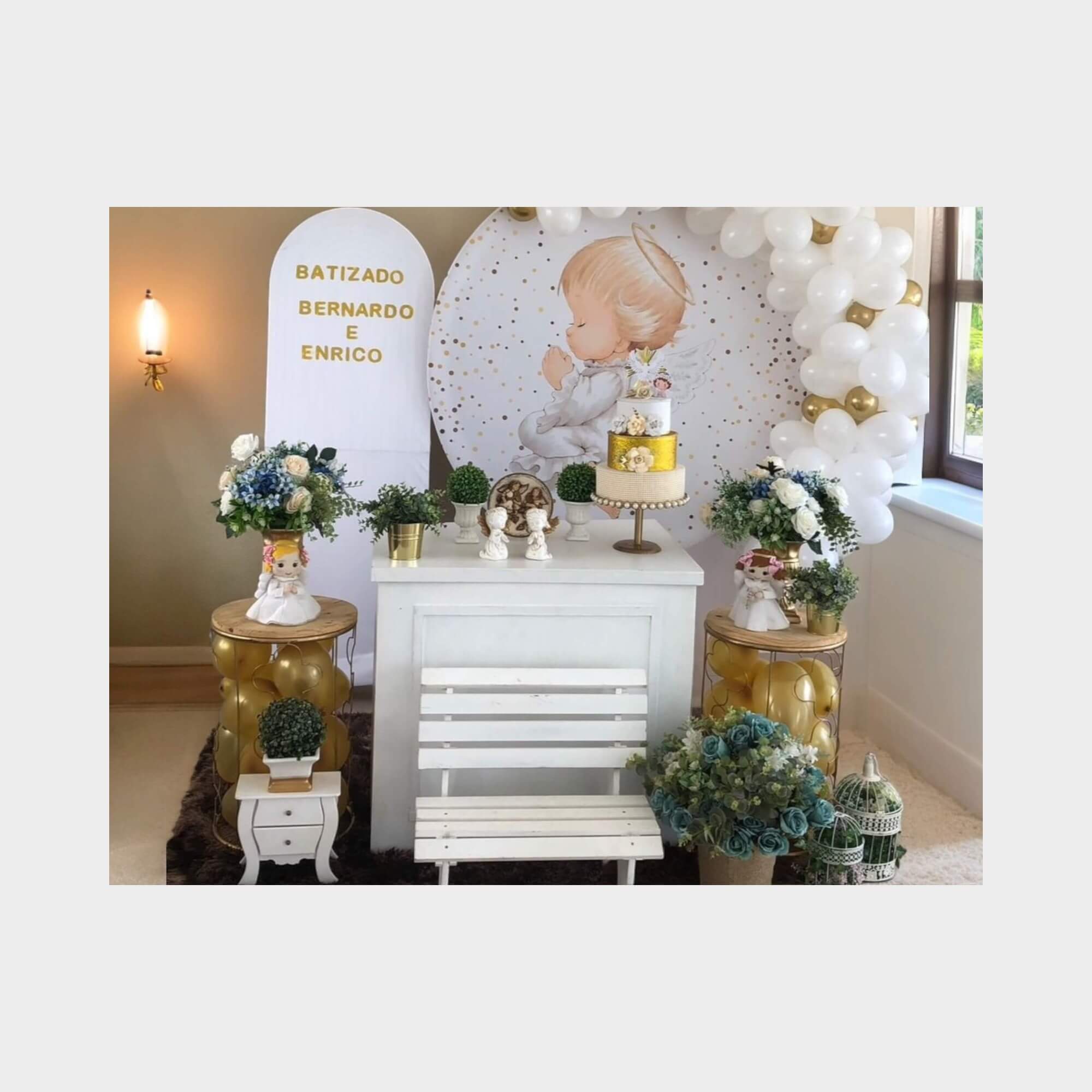 decoração batizado branco e azul menino