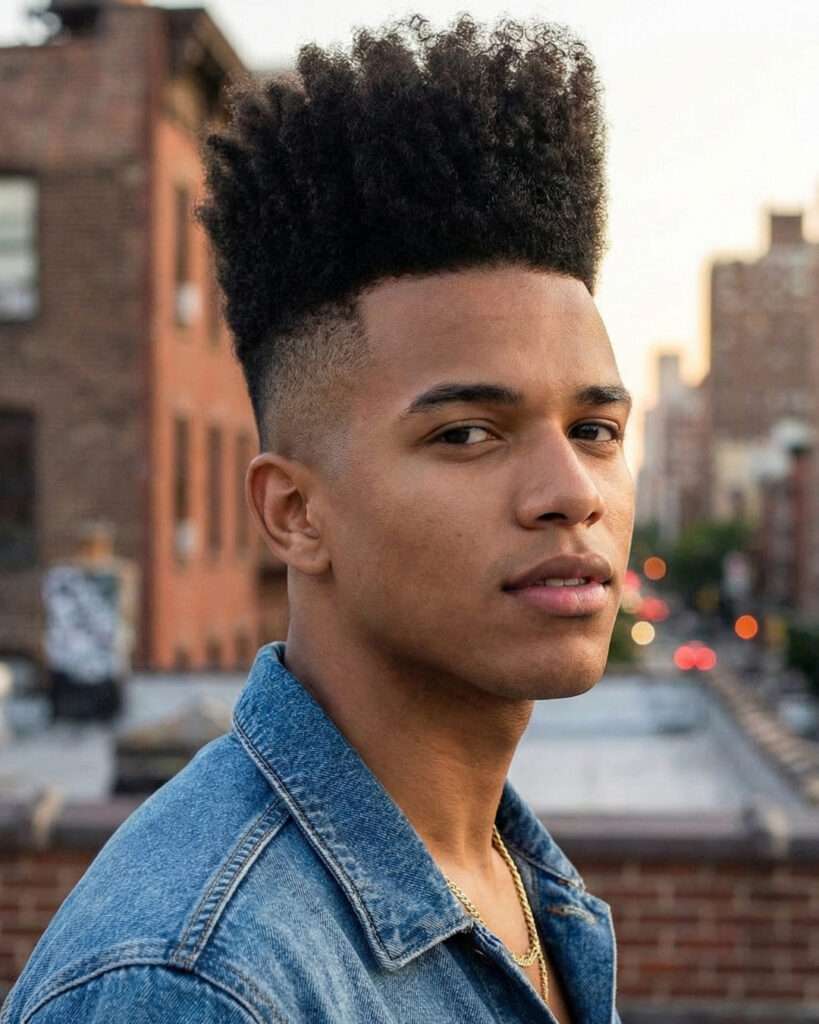 corte degradê cabelo cacheado masculino com desenho