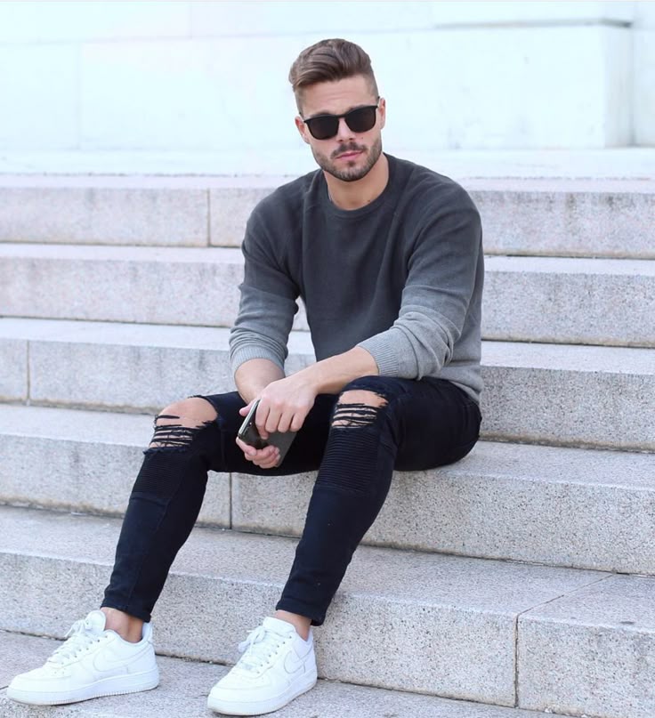 look masculino calça preta tênis branco