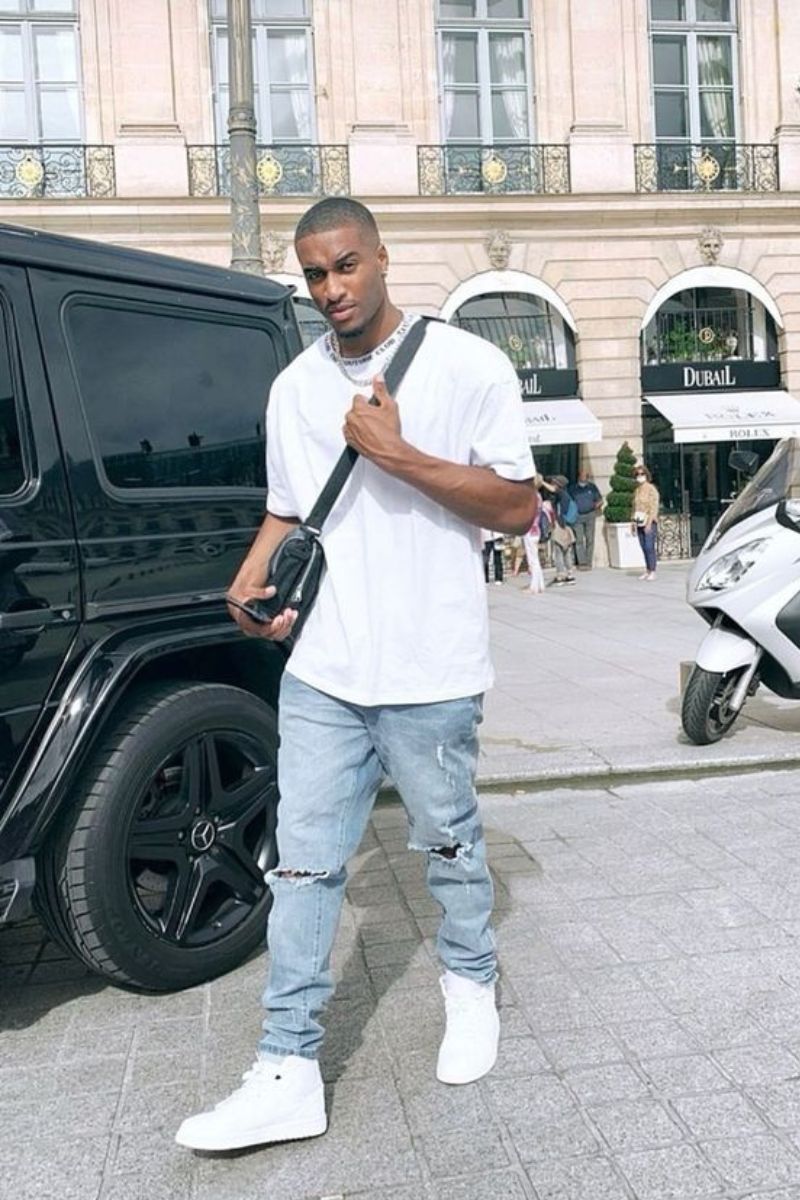 estilo masculino calça preta e tênis branco