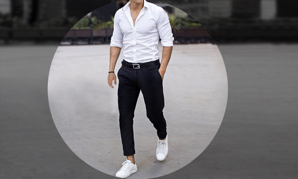 outfit masculino calça preta tênis branco