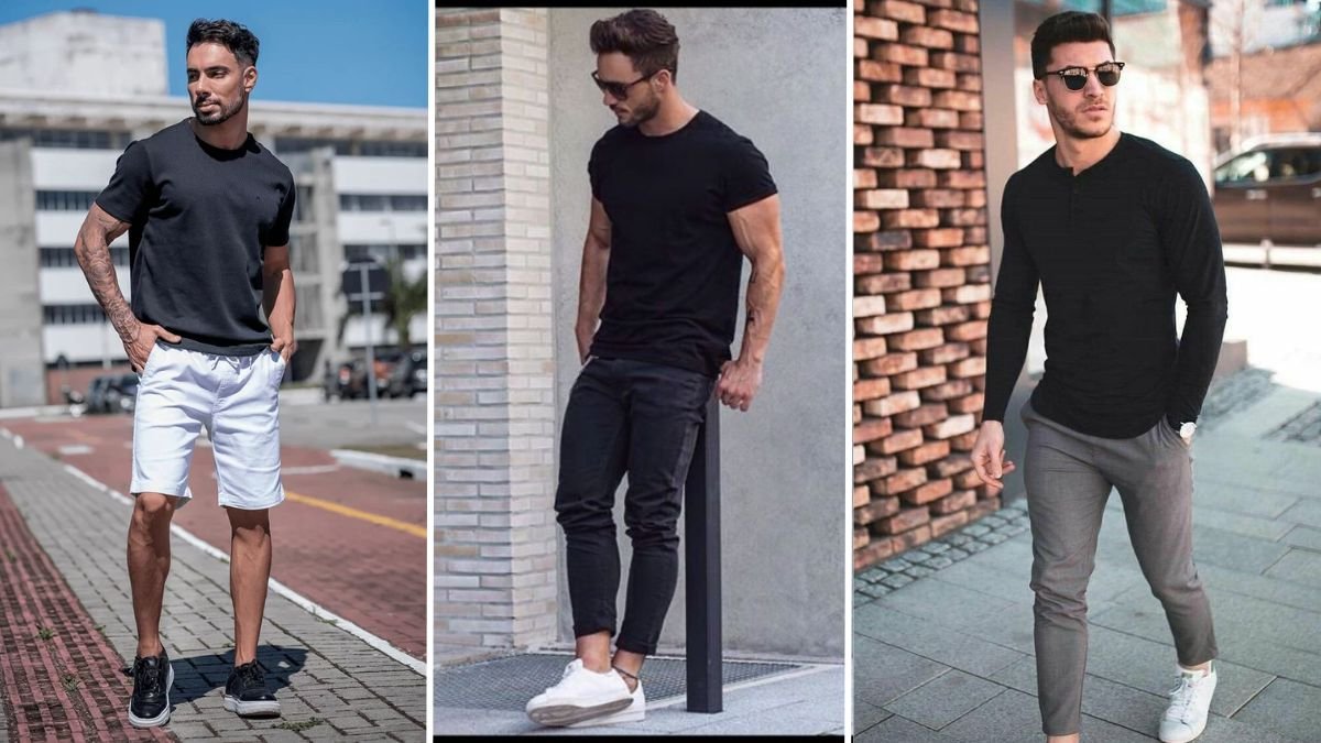 calça preta e tênis branco para trabalho masculino