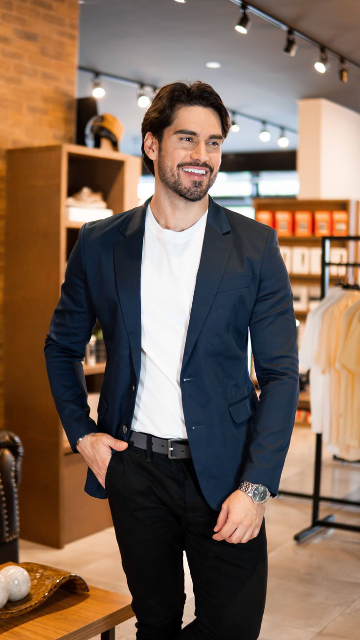 combinações blazer azul homem