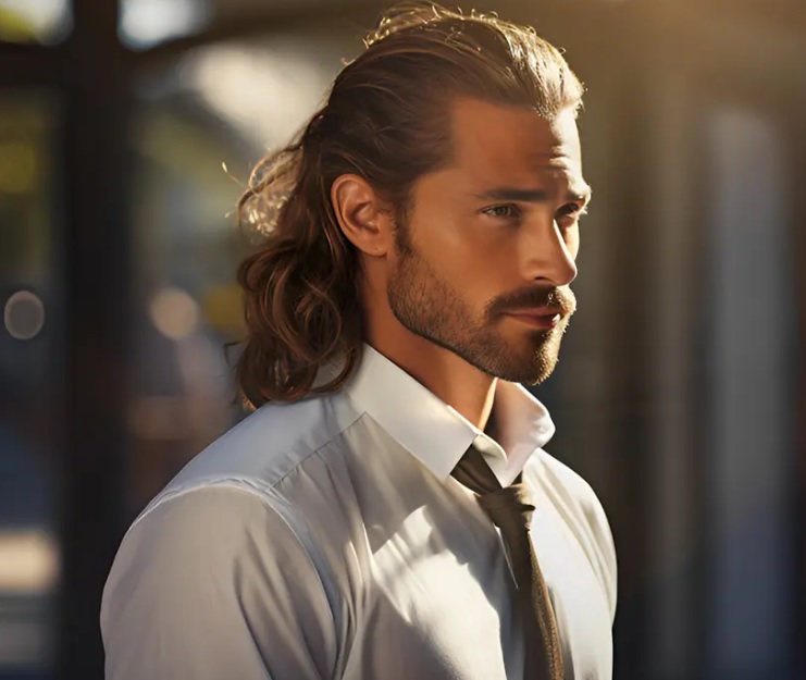 penteados masculinos para casamento cabelo longo