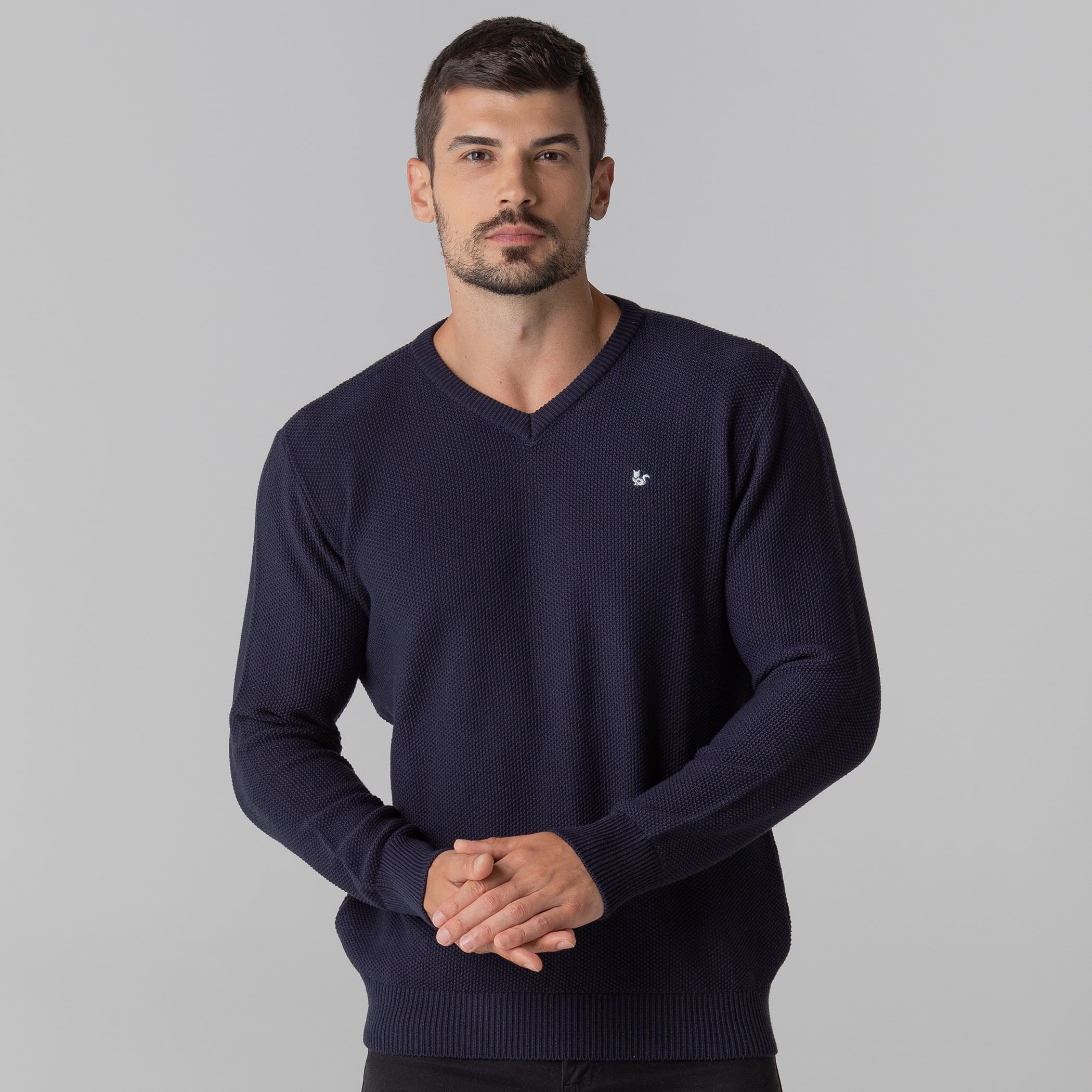 suéter masculino lã gola V