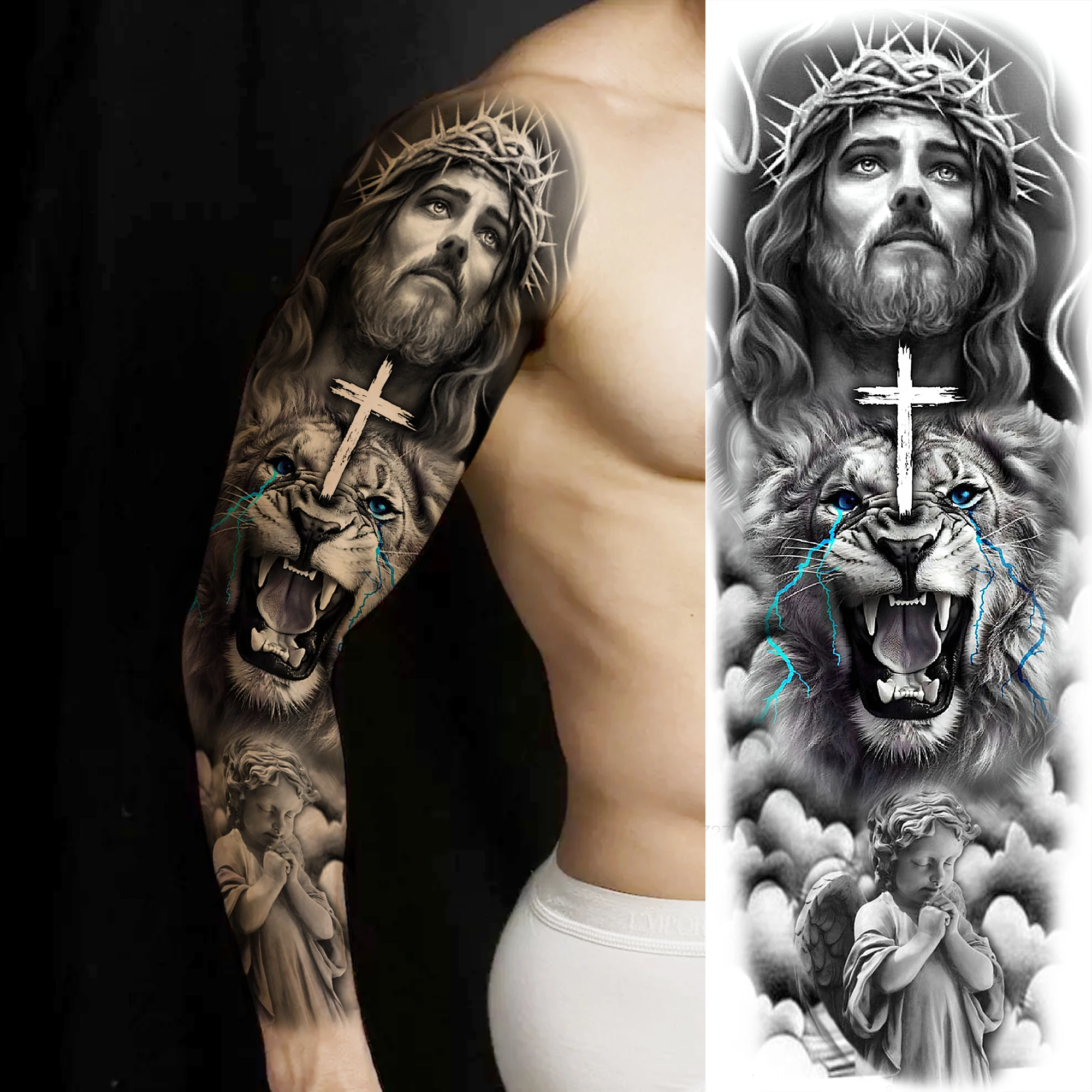 tatuagem braço fechado rosas religiosas
