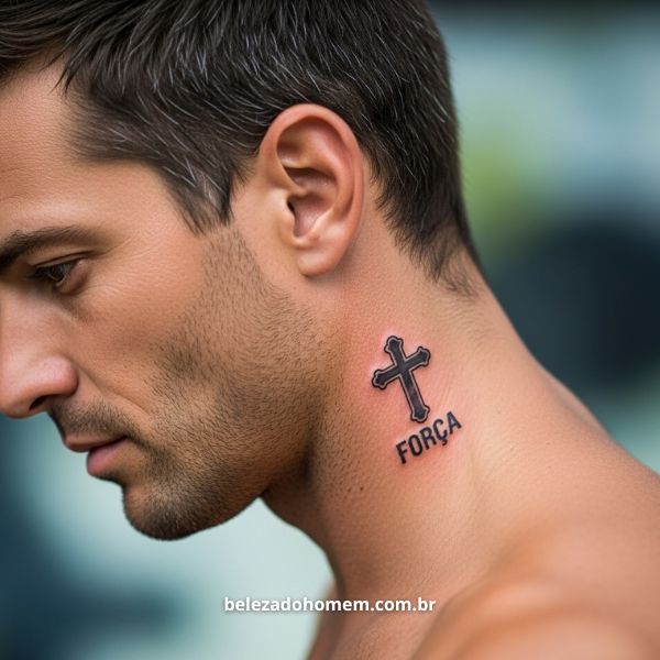 tatuagem símbolos pescoço homem