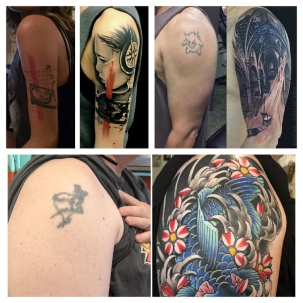 tatuagem geométrica cobrir nome braço