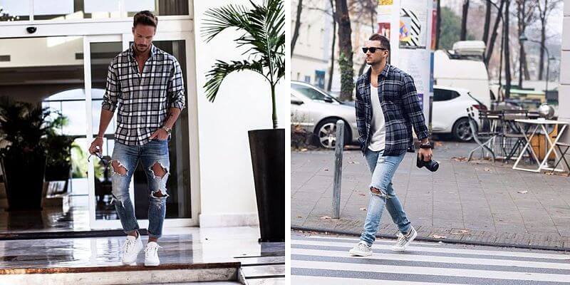 tênis branco masculino com jeans