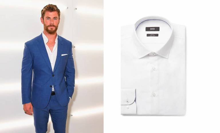 terno azul com tênis branco